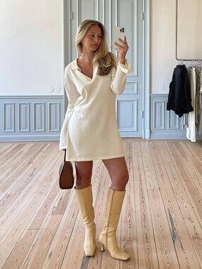 Djerf Avenue Cream Long Sleeve Mini Dress